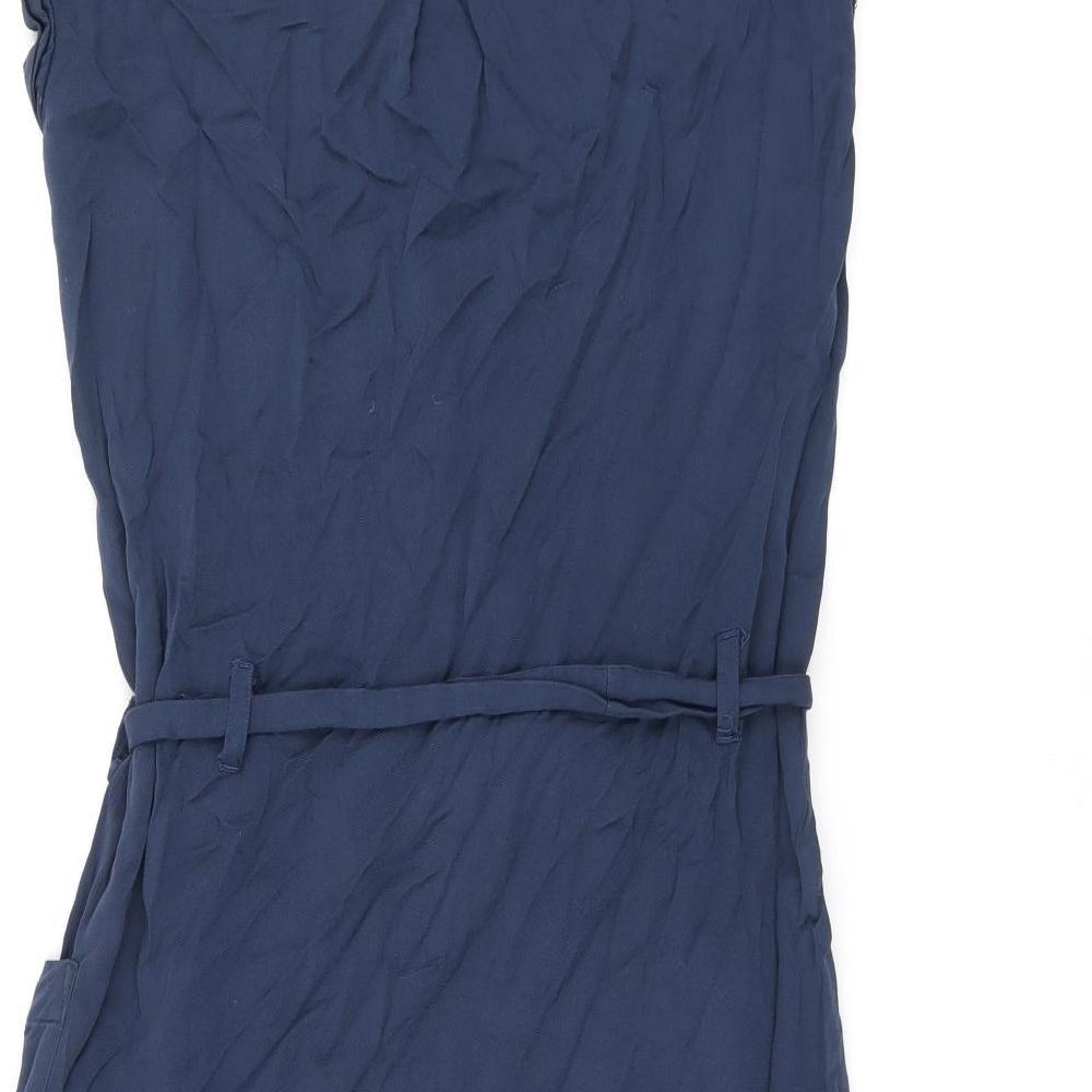 H&M Womens Blue Polyester Shift Size 6 Round Neck Button - Belted