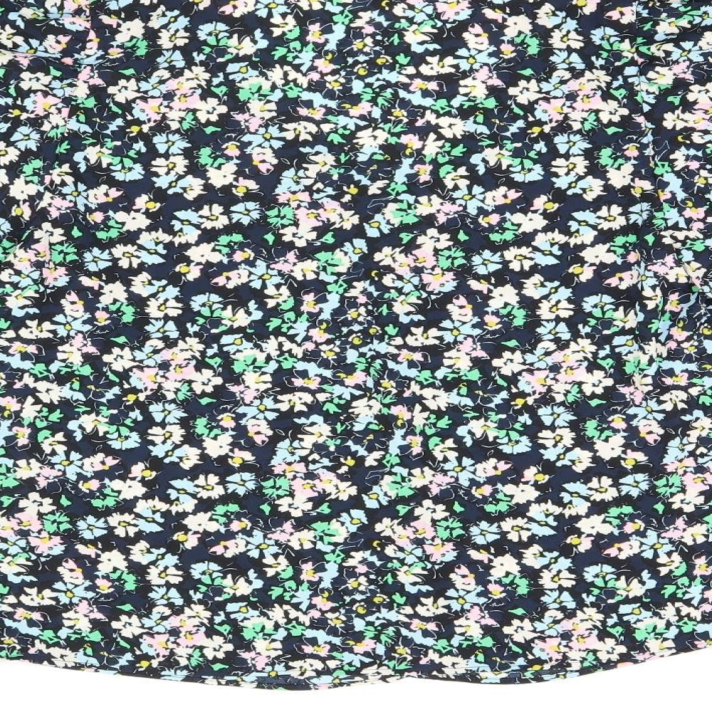 Marks & Spencer Womens Blue Floral Polyester Basic Blouse Size 8 V-Neck
