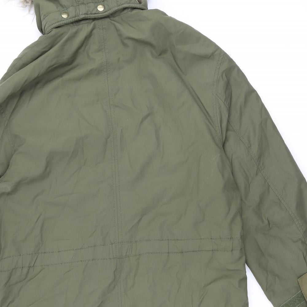 H&M Womens Green Parka Coat Size XS Zip - Fur Hood