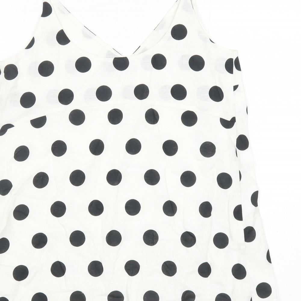 Marks & Spencer Womens White Polka Dot Flax Camisole Tank Size 8 V-Neck - Lined