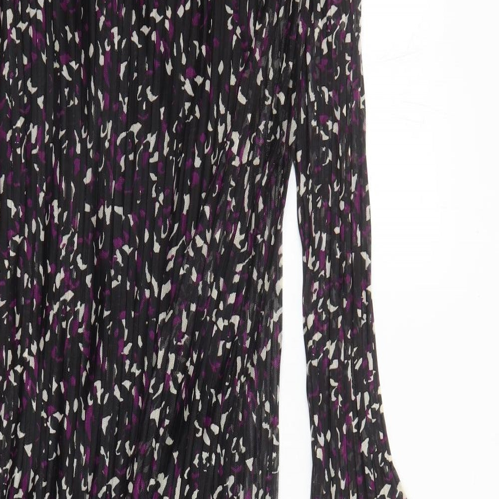 Marks & Spencer Womens Black Geometric Polyester A-Line Size 10 Round Neck Pullover
