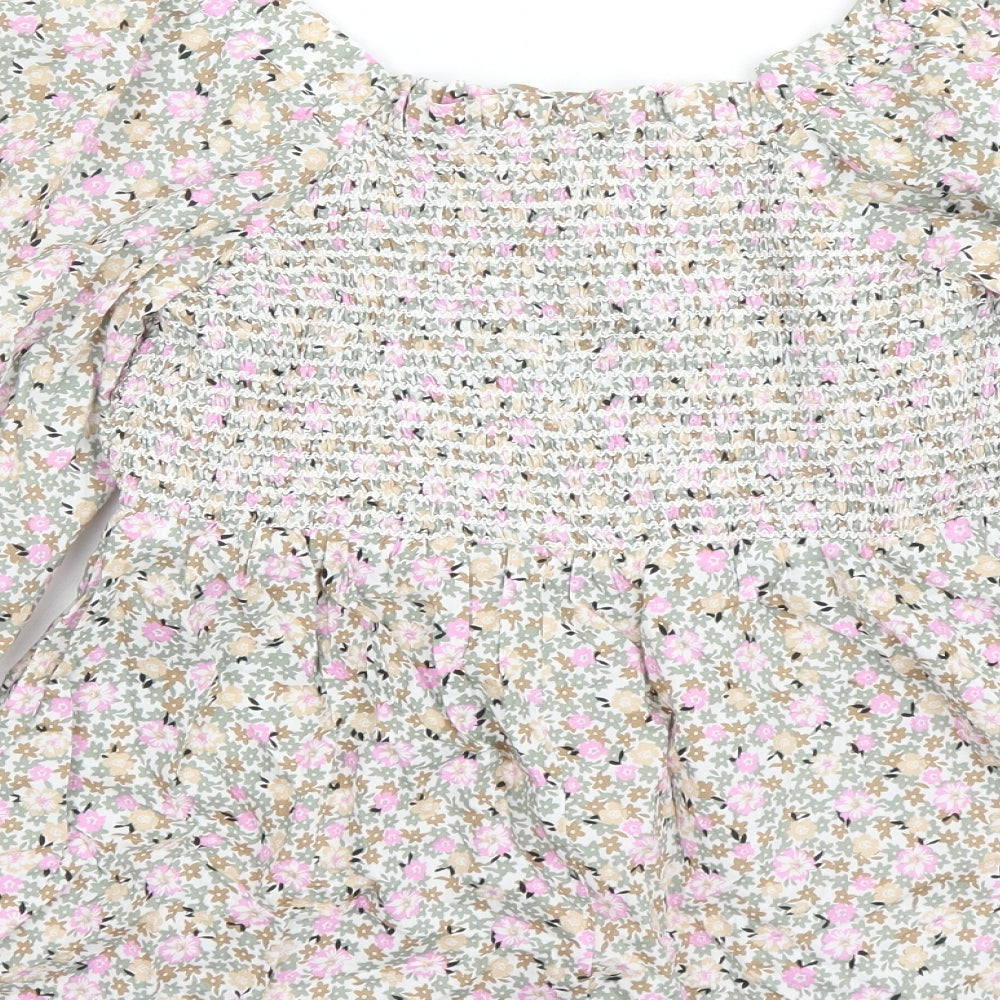 Marks & Spencer Womens Multicoloured Floral 100% Cotton Basic Blouse Size 6 Round Neck