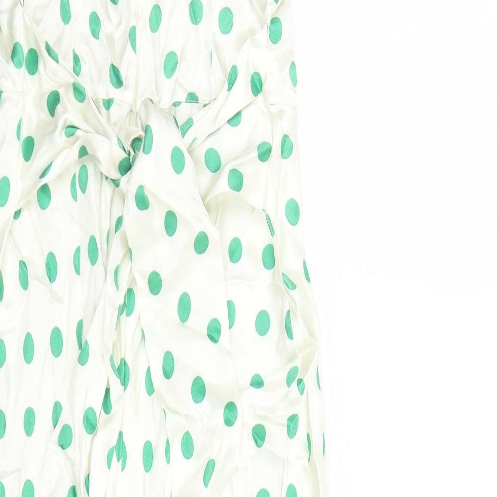 Marks & Spencer Womens Ivory Polka Dot Viscose A-Line Size 8 Round Neck Zip