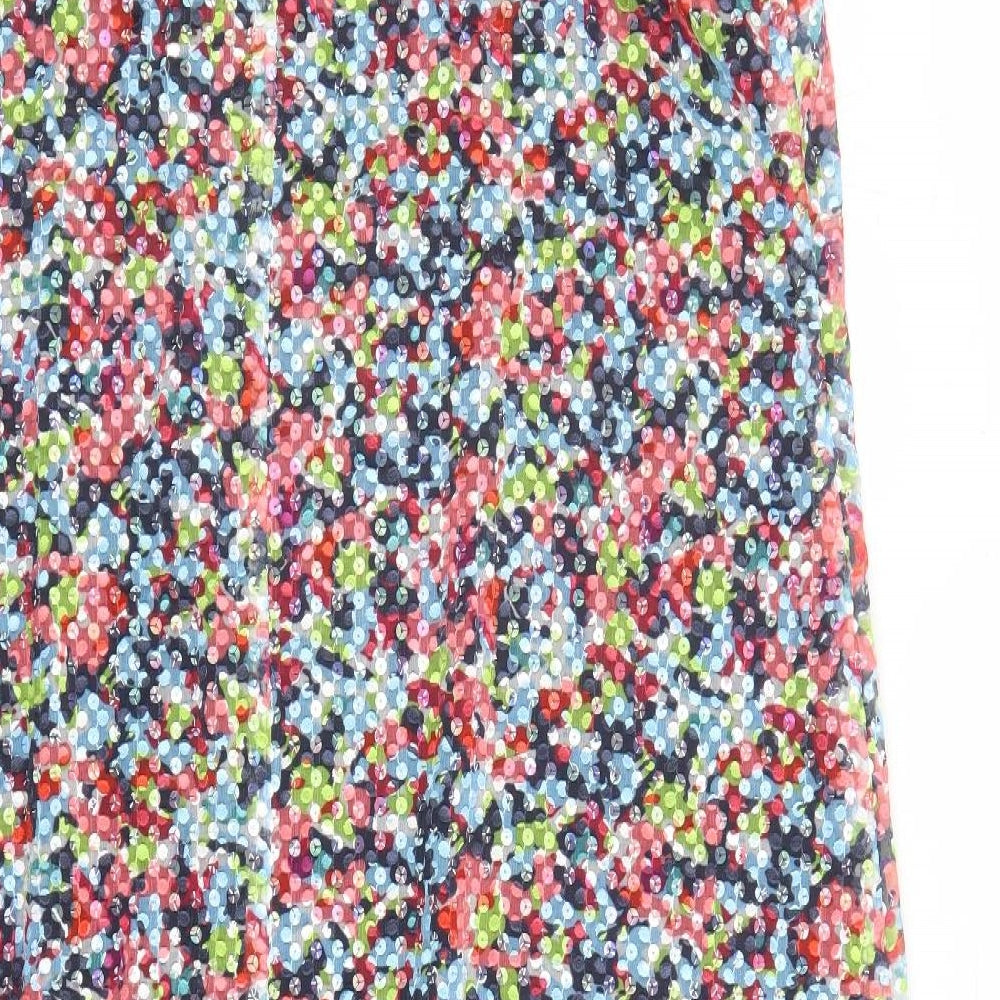 Marks and Spencer Womens Multicoloured Geometric Polyester Slip Dress Size 24 V-Neck Zip - Sequin Detail