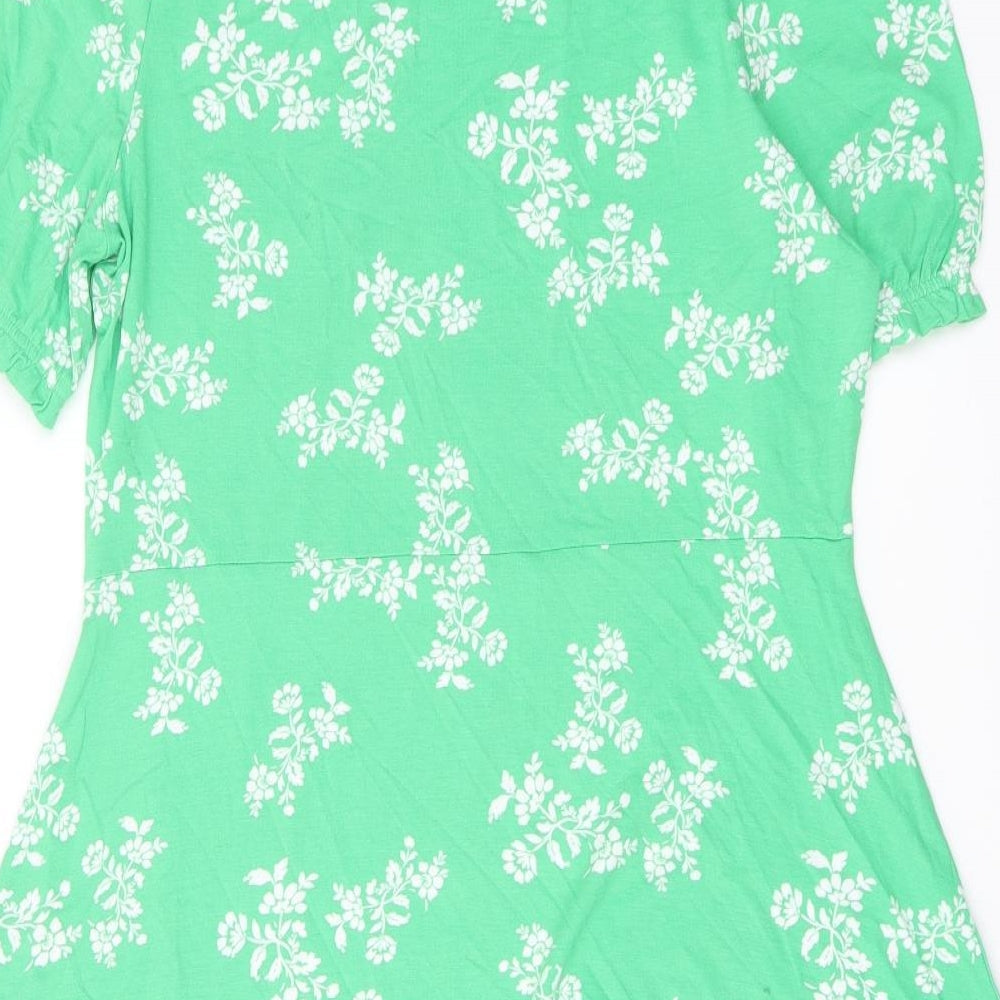 Marks & Spencer Womens Green Floral Viscose A-Line Size 14 Round Neck Pullover