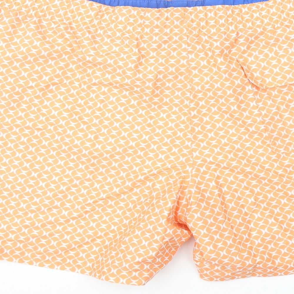 Marks & Spencer Mens Orange Geometric Polyester Sweat Shorts Size 2XL L6 in Regular Drawstring - Swim Shorts