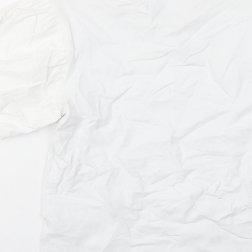Warehouse Womens White Cotton Basic T-Shirt Size 8 Crew Neck