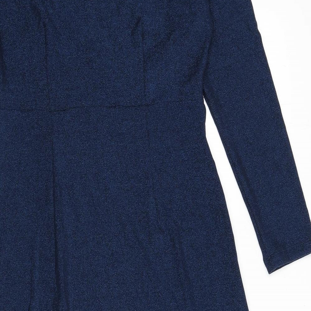 Marks & Spencer Womens Blue Polyester A-Line Size 10 V-Neck Pullover - Sparkle