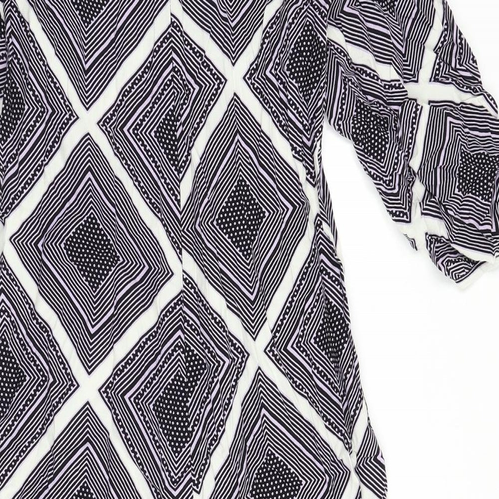Marks & Spencer Womens Multicoloured Geometric Viscose A-Line Size 10 Round Neck Zip