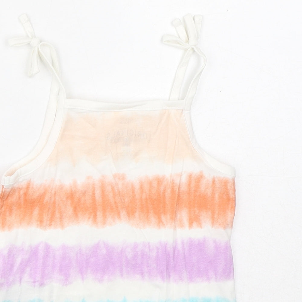 Marks & Spencer Girls Multicoloured Striped Cotton Basic Tank Size 3-4 Years Square Neck Pullover - Tie Dye