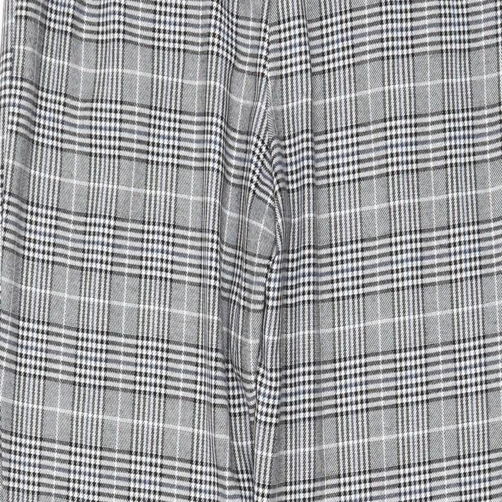 Zara Womens Grey Plaid Polyester Trousers Size S L26 in Regular - Pockets, Pleated Front
