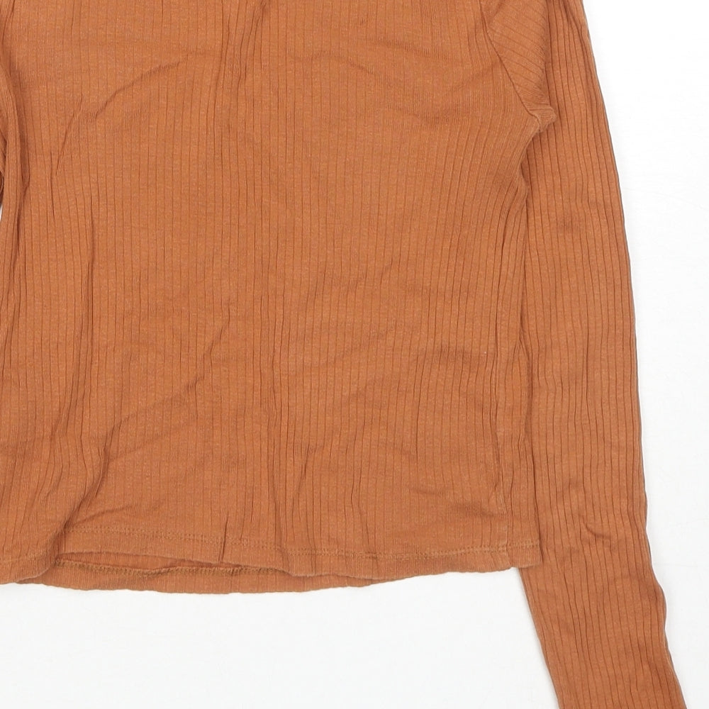Topshop Womens Brown Cotton Cropped T-Shirt Size 8 Round Neck