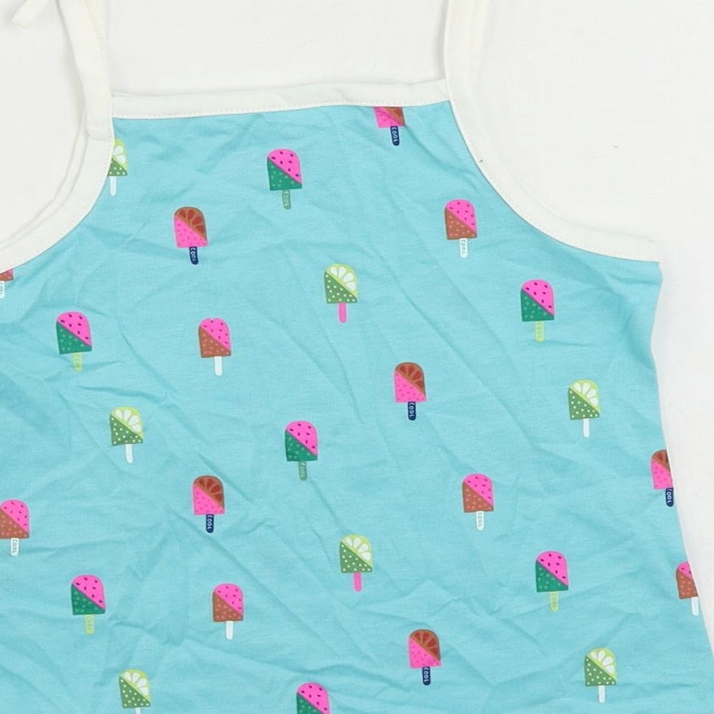 Marks & Spencer Girls Blue Geometric Cotton Camisole Tank Size 3-4 Years Square Neck Pullover - Ice Cream Print