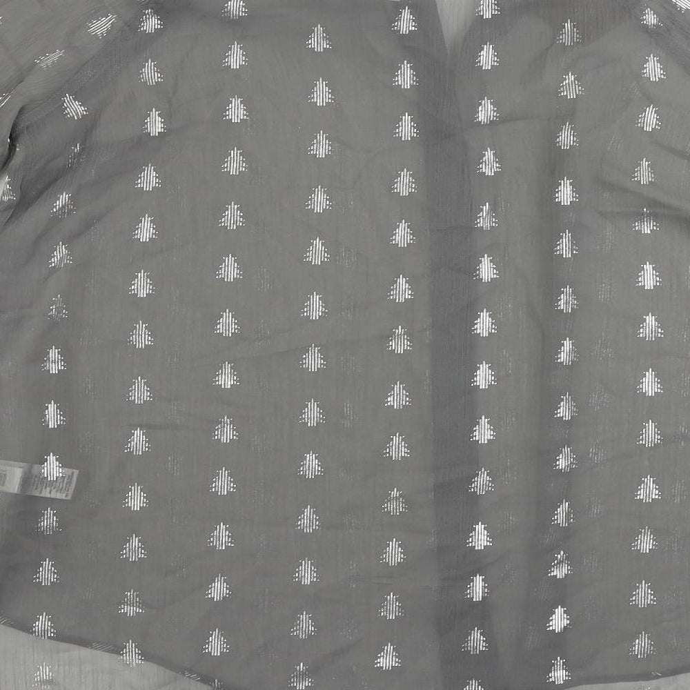 NEXT Womens Grey Geometric Polyester Basic Button-Up Size 10 Round Neck - Christmas Tree Print