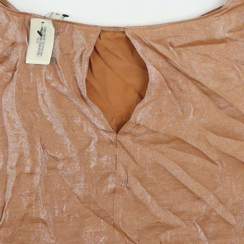 River Island Womens Beige Polyester Basic Blouse Size 14 Boat Neck - Metallic