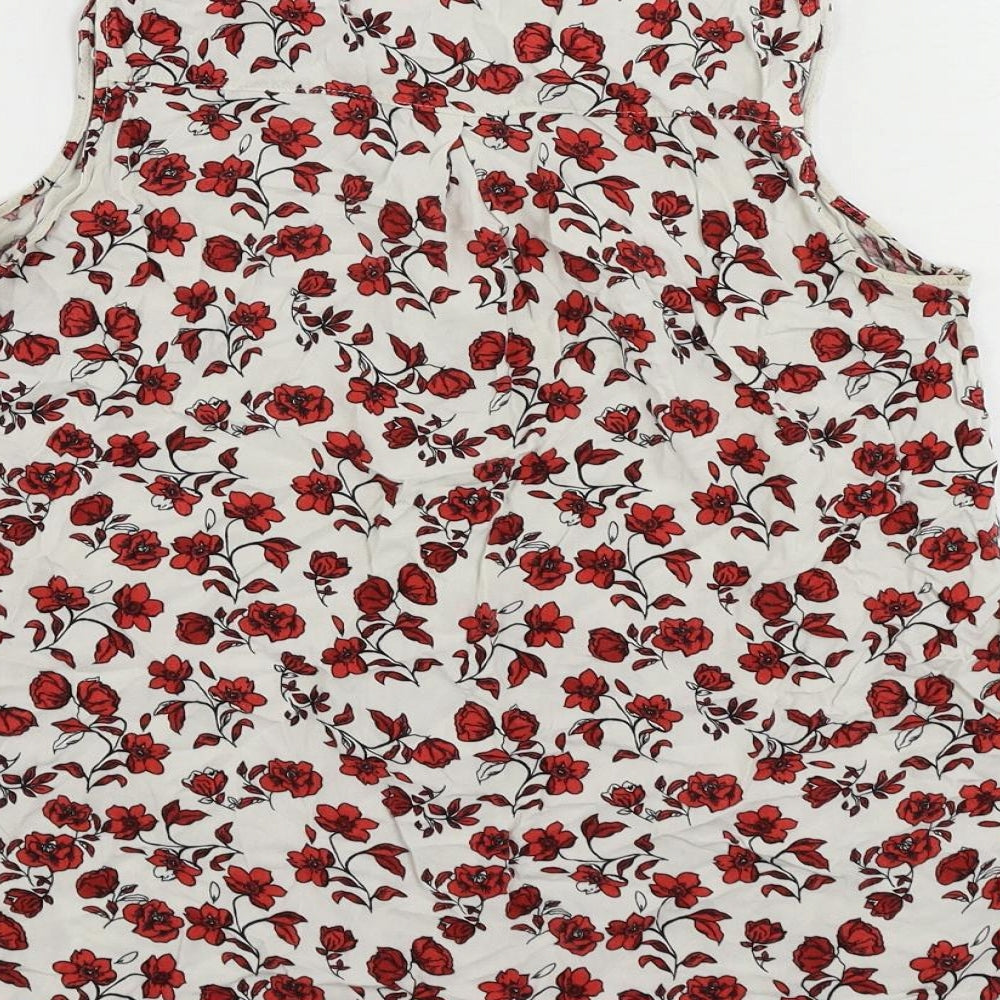 H&M Womens White Floral Viscose Basic Button-Up Size 8 Collared