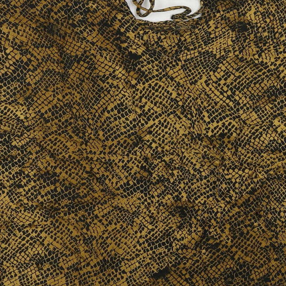 Zara Womens Brown Animal Print Viscose Basic Blouse Size L Round Neck