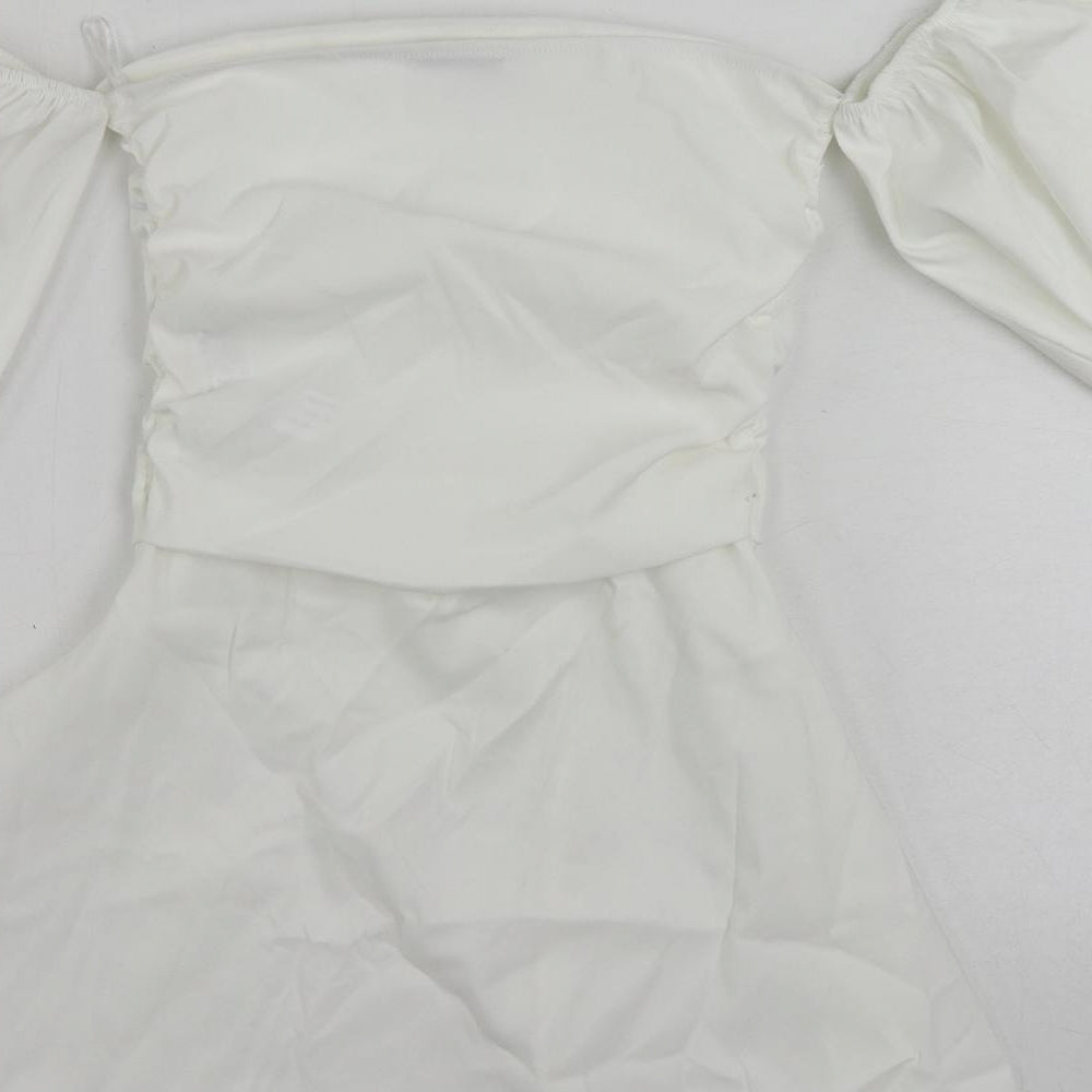 Zara Womens White Polyester Mini Size S Off the Shoulder Zip