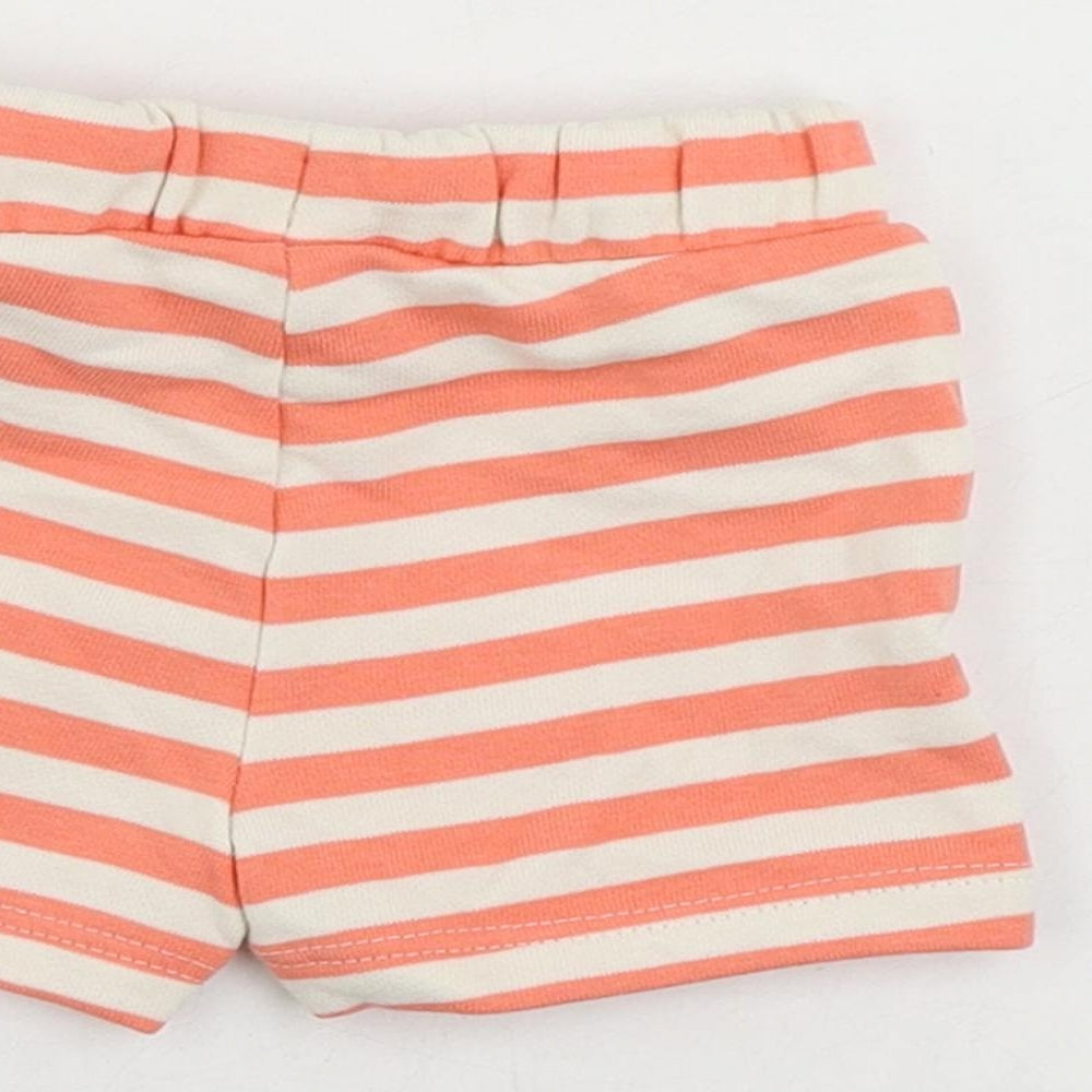 Marks & Spencer Baby Pink Striped Cotton Cropped Trousers Size 0-3 Months Drawstring
