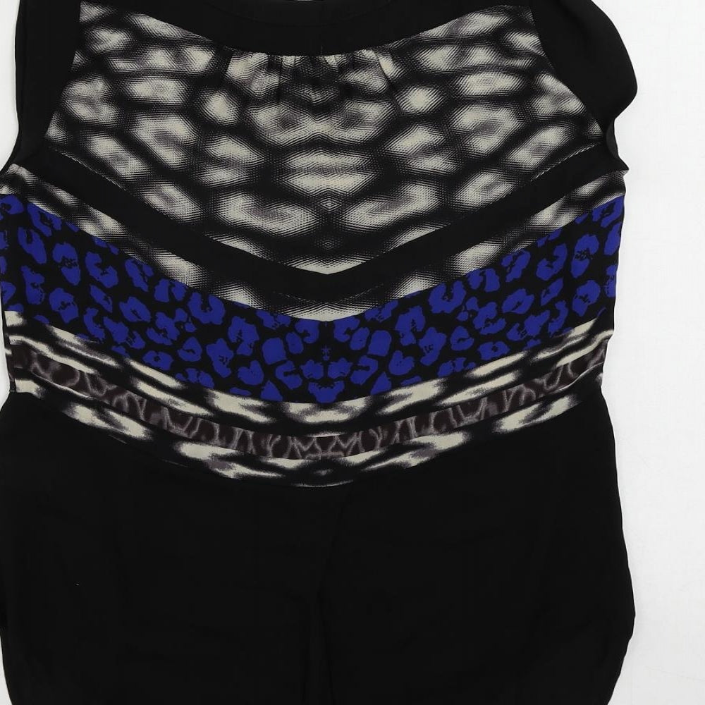 Warehouse Womens Black Geometric Polyester Basic Blouse Size S Boat Neck
