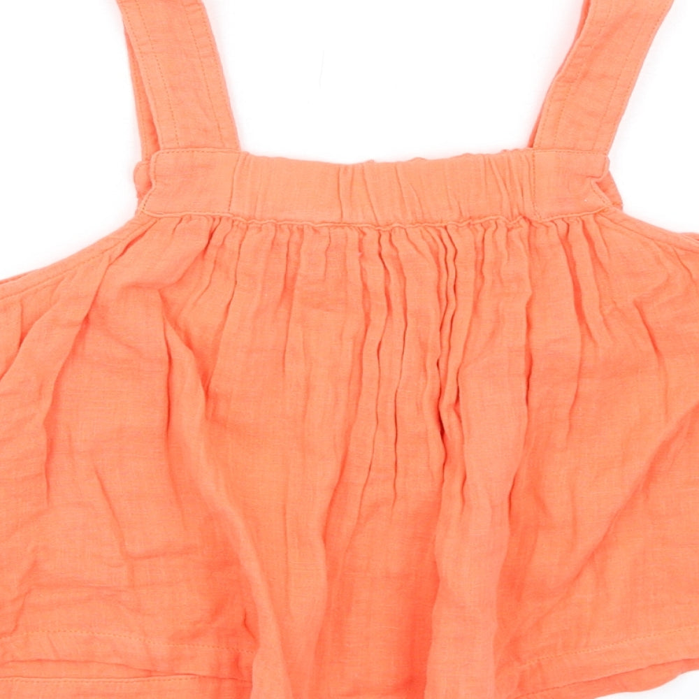 Marks & Spencer Girls Orange Cotton Basic Tank Size 8-9 Years Square Neck Pullover