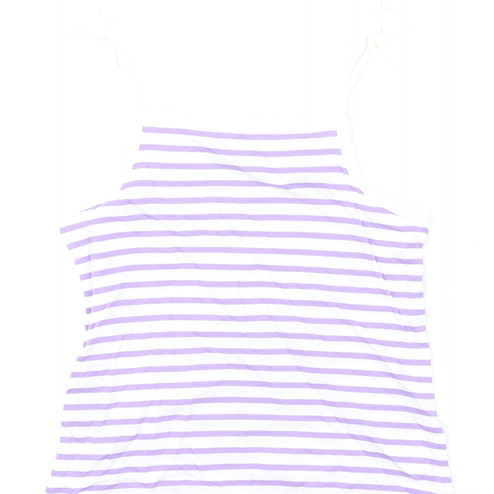 Marks & Spencer Girls Purple Striped Cotton Basic Tank Size 5-6 Years Square Neck Pullover