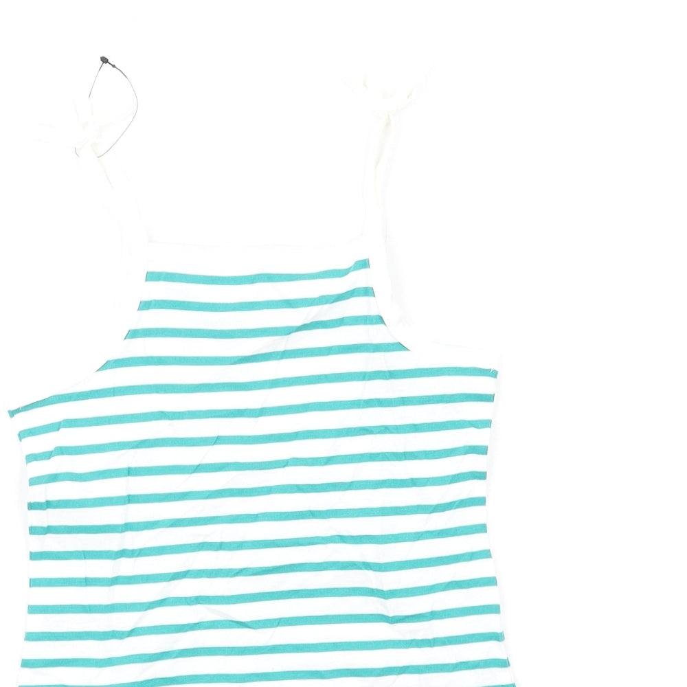 Marks & Spencer Girls Green Striped Cotton Basic Tank Size 3-4 Years Square Neck Pullover