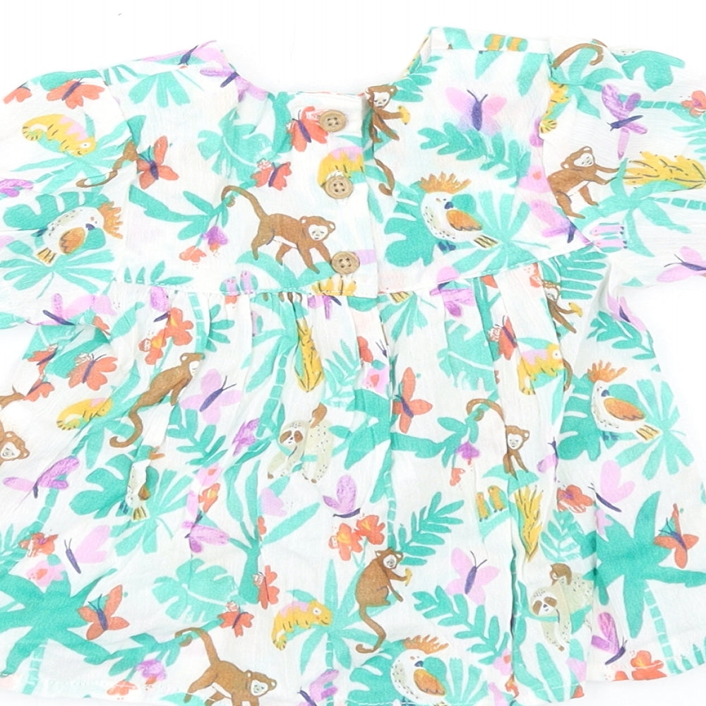 Marks & Spencer Girls Multicoloured Geometric Cotton Fit & Flare Size 6-9 Months Round Neck Button