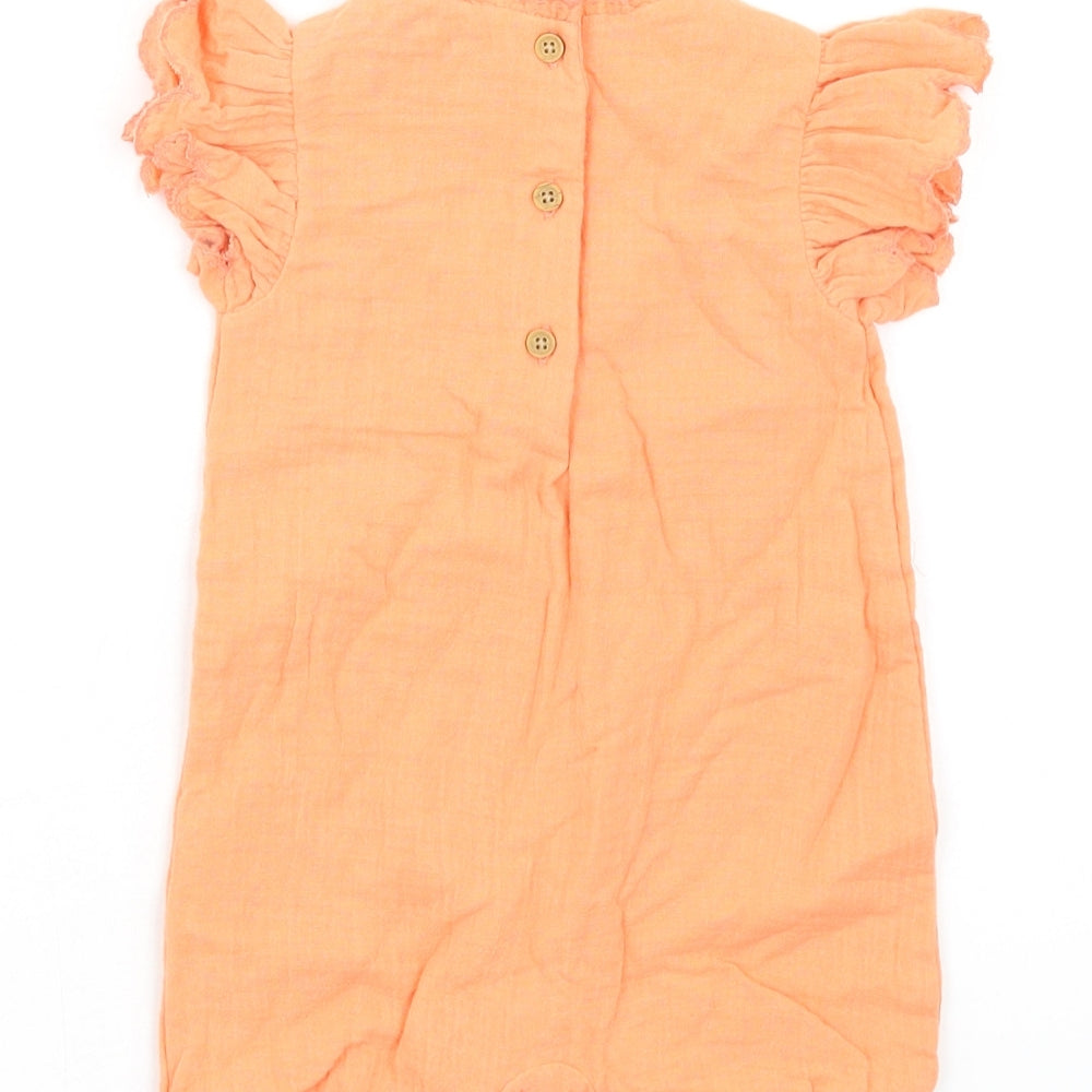 Marks & Spencer Girls Orange Cotton Romper One-Piece Size 3-6 Months Button