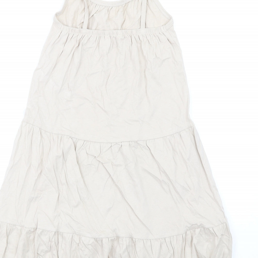 Marks & Spencer Girls Beige Cotton Trapeze & Swing Size 6-7 Years Round Neck Pullover
