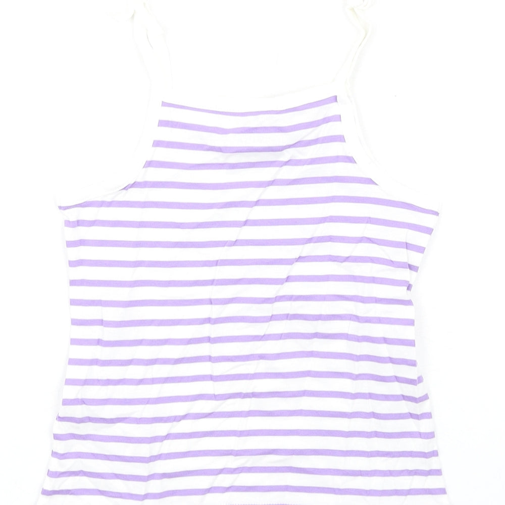marksand Girls Purple Striped Cotton Basic Tank Size 5-6 Years Square Neck Pullover