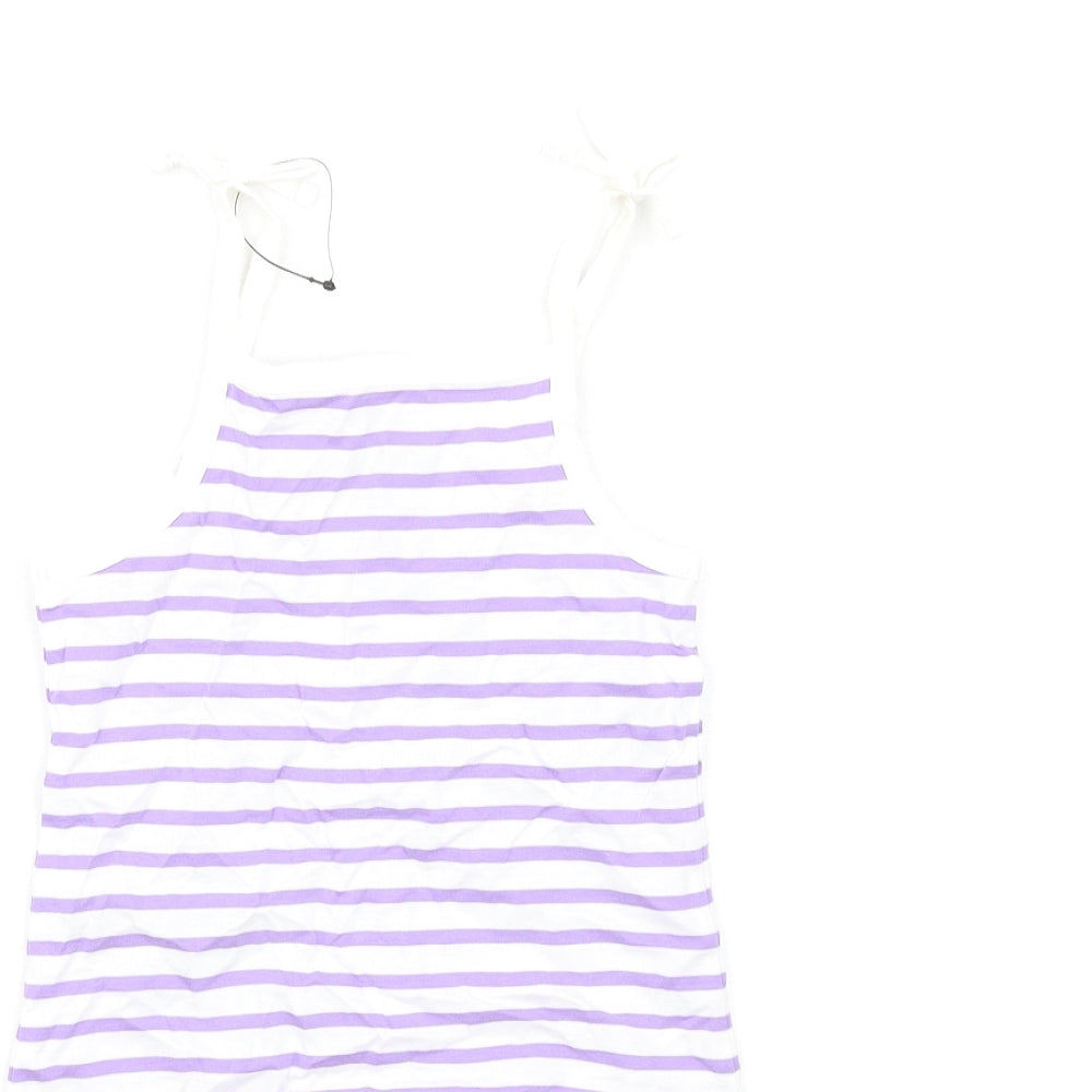 Marks & Spencer Girls Purple Striped Cotton Basic Tank Size 2-3 Years Square Neck Pullover