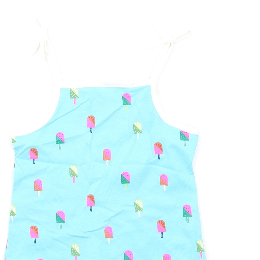 Marks & Spencer Girls Blue Geometric Cotton Basic Tank Size 2-3 Years Square Neck Pullover