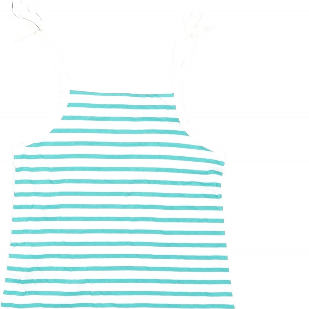 Marks & Spencer Girls Green Striped Cotton Camisole Tank Size 3-4 Years Square Neck Pullover
