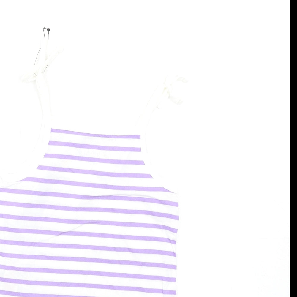 Marks & Spencer Girls Purple Striped Cotton Basic Tank Size 2-3 Years Square Neck Pullover