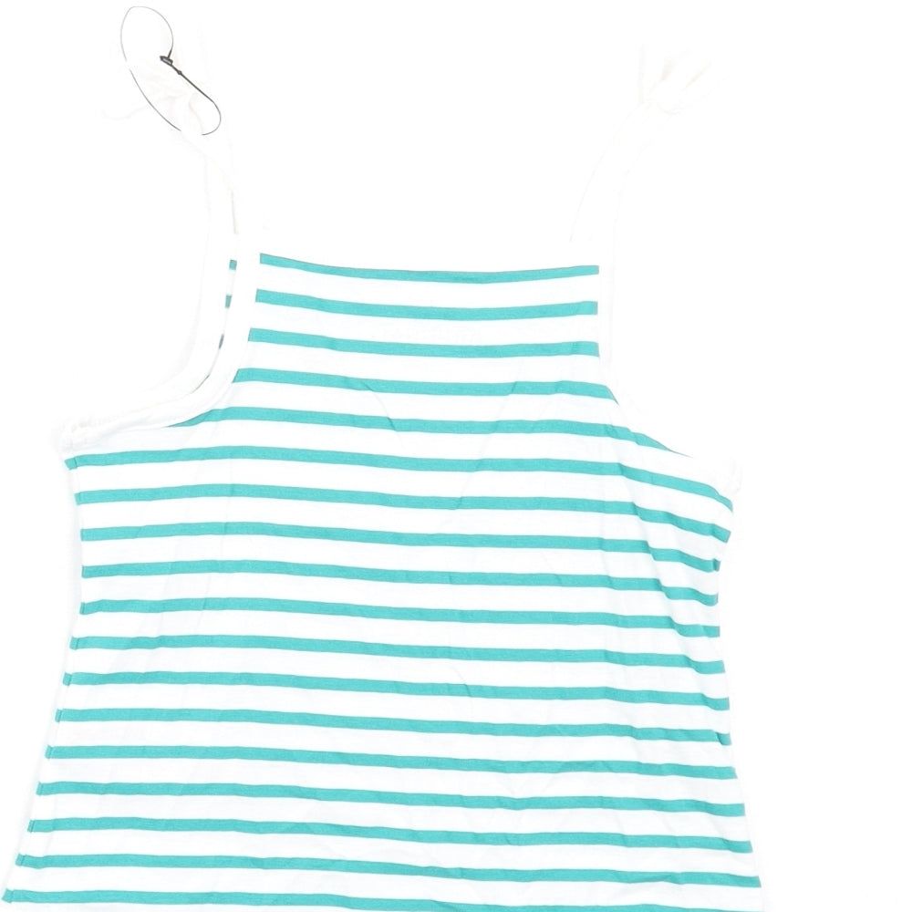 Marks & Spencer Girls Green Striped Cotton Basic Tank Size 2-3 Years Square Neck Pullover