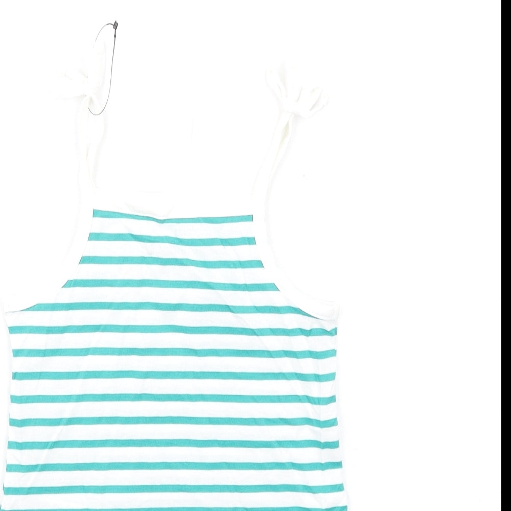 Marks & Spencer Girls Green Striped Cotton Basic Tank Size 3-4 Years Square Neck Pullover