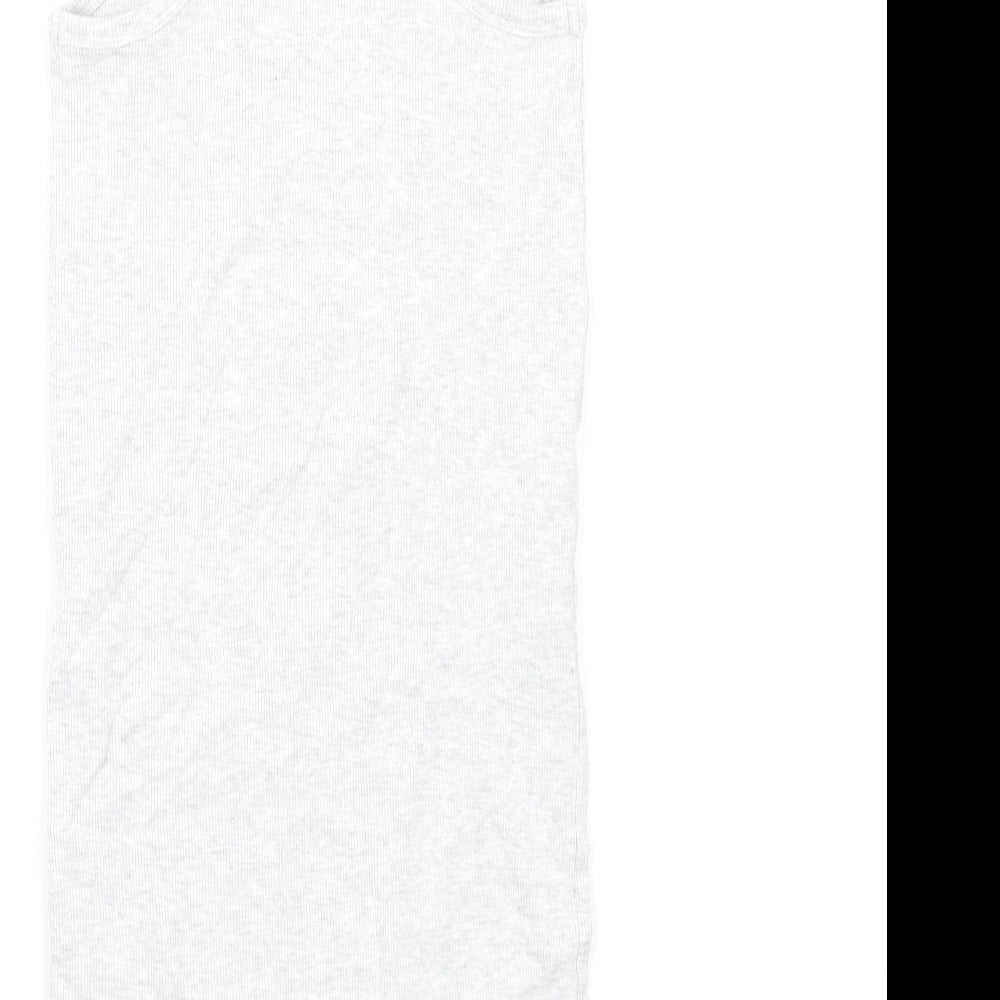 Marks & Spencer Girls Grey Cotton Tank Dress Size 8-9 Years Round Neck Pullover