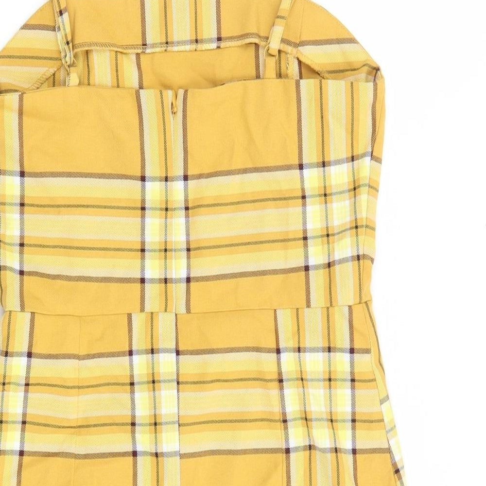 Monki Womens Multicoloured Plaid Polyester A-Line Size 8 Square Neck Zip