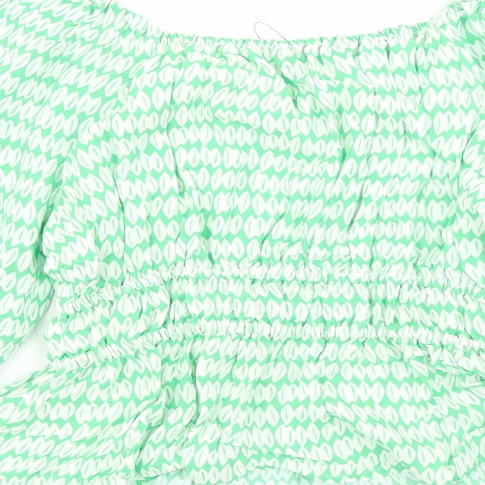 Marks & Spencer Womens Green Geometric Viscose Basic Blouse Size 10 V-Neck