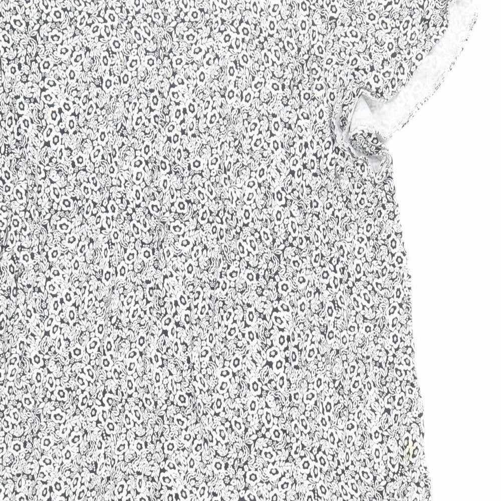 Marks and Spencer Womens Blue Floral Viscose A-Line Size 20 Round Neck Pullover - Keyhole Neckline
