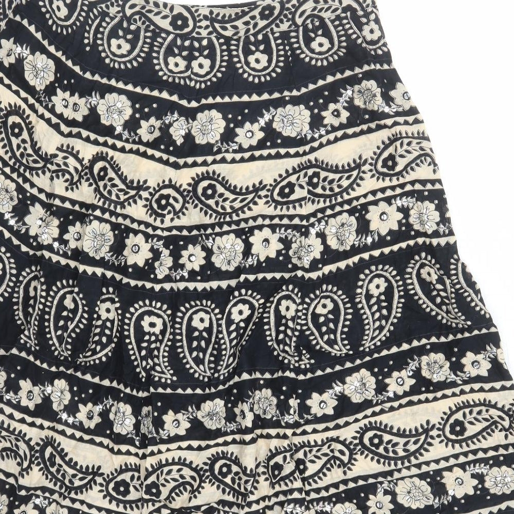 Topshop Womens Black Geometric Cotton Swing Skirt Size 12 Zip - Sequin Detail