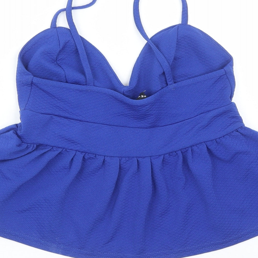 New Look Womens Blue Polyester Cropped Tank Size 8 V-Neck