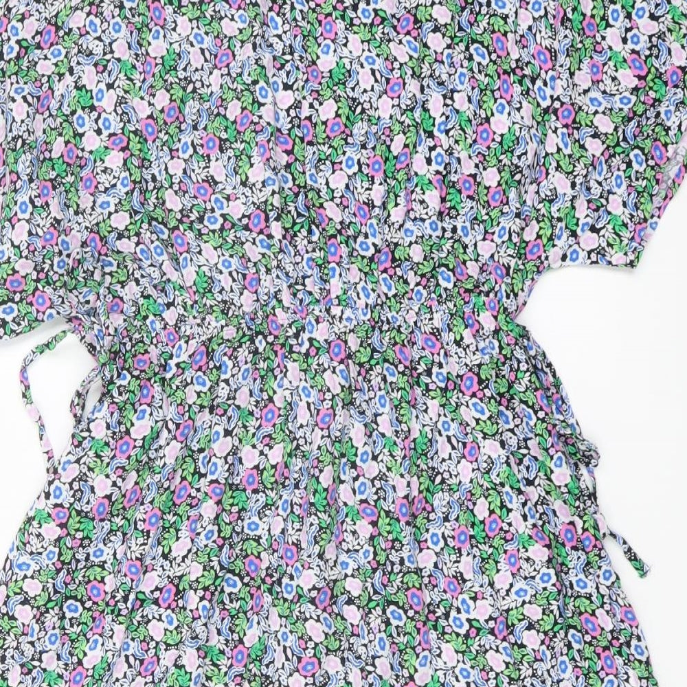 Marks & Spencer Womens Multicoloured Floral Viscose A-Line Size 10 V-Neck Pullover