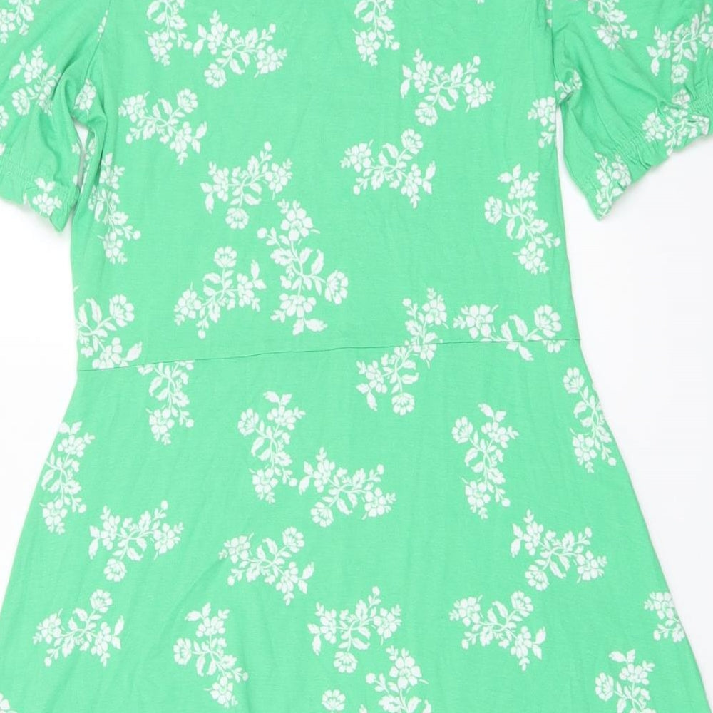 Marks & Spencer Womens Green Floral Viscose A-Line Size 10 Round Neck Pullover