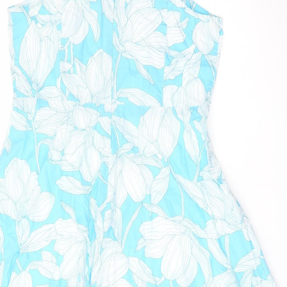 Roman Womens Blue Floral Polyester A-Line Size 16 Sweetheart Zip