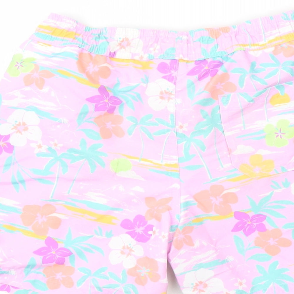 Marks and Spencer Boys Multicoloured Floral Polyester Sweat Shorts Size 8-9 Years Regular Drawstring - Swim Shorts