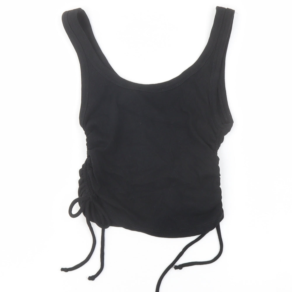 Zara Womens Black Cotton Cropped Tank Size M Scoop Neck