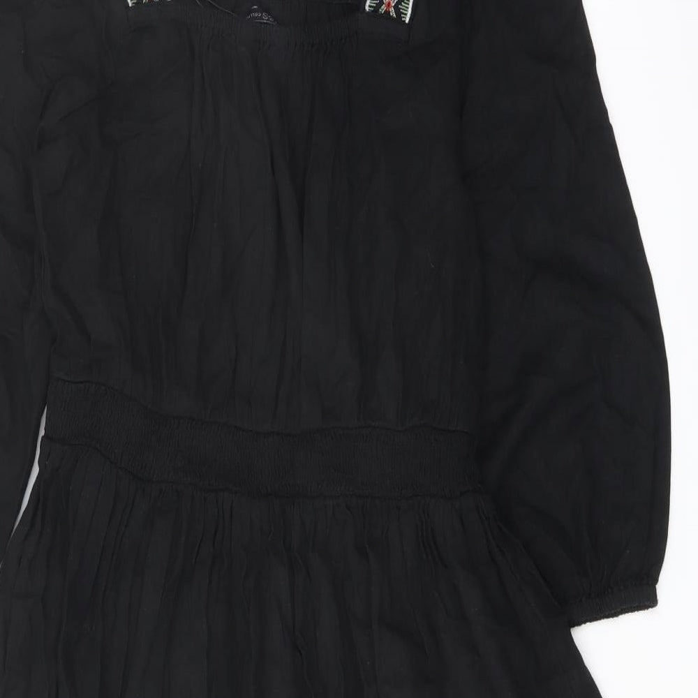 Marks & Spencer Womens Black Linen A-Line Size 8 Square Neck Pullover