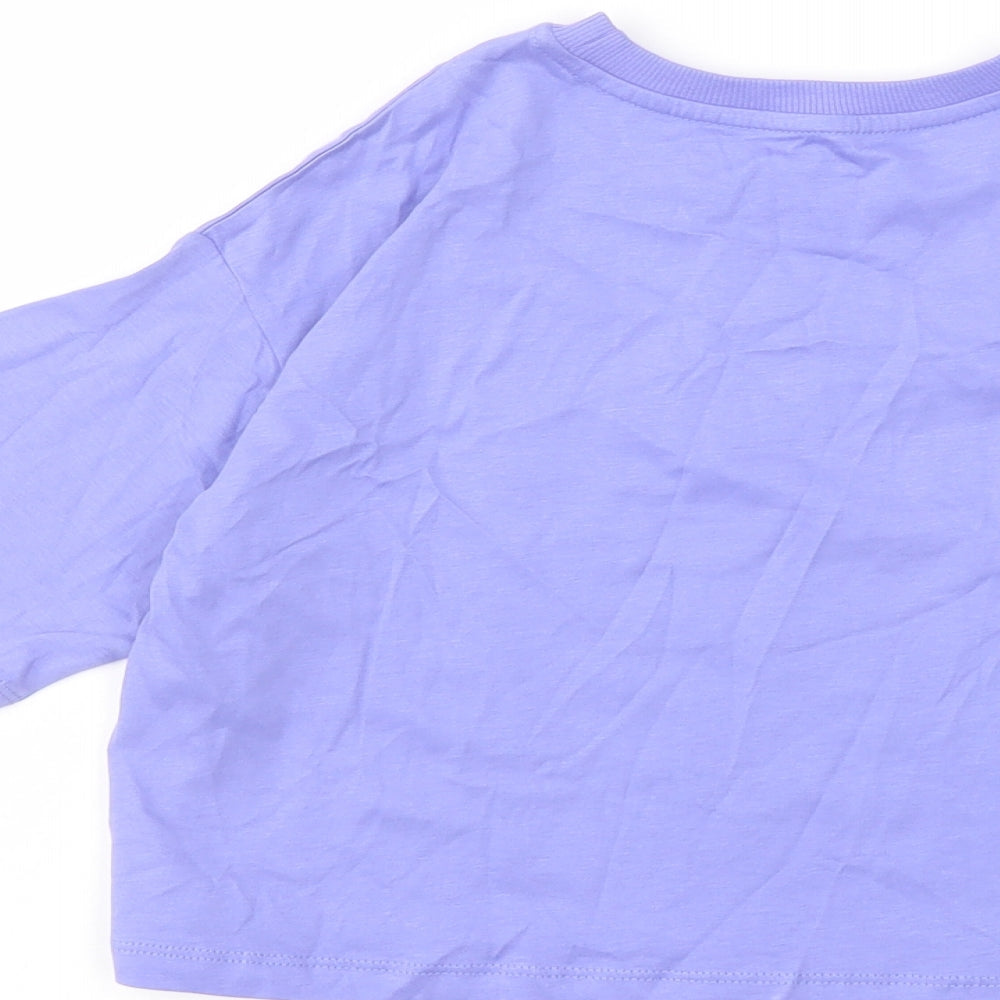 Marks & Spencer Girls Purple Cotton Cropped T-Shirt Size 6-7 Years Crew Neck Pullover